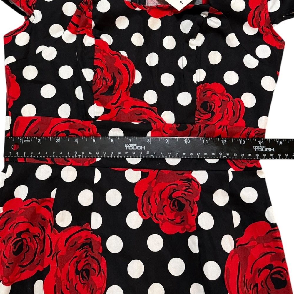 NWT Grace Karin Red Rose Polka Dot Pencil Dress Black Rockabilly Pinup Small - Picture 7 of 8